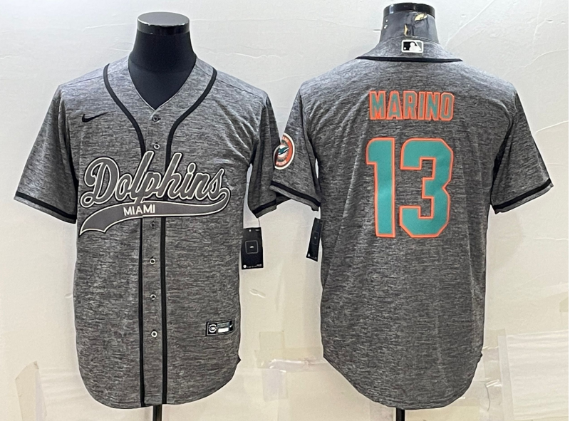 Men's Miami Dolphins ACTIVE PLAYER Custom Gray With Patch Cool Base Stitched Baseball Jersey